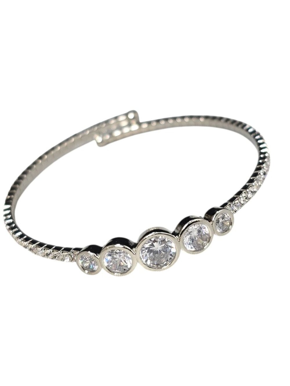 Brilliant Cubic Zirconia Silver Plated Women's Bangle Bracelet
